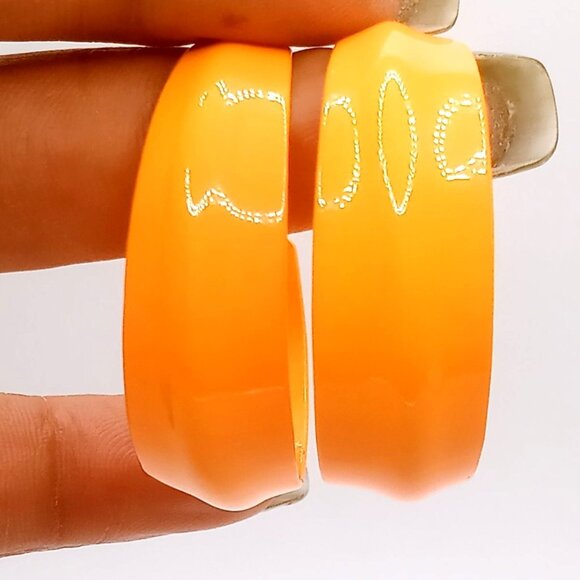 Vintage Earrings Orange Acrylic Crescent Hoop Pierced Ear Earrings 1.75" Length - Picture 6 of 8